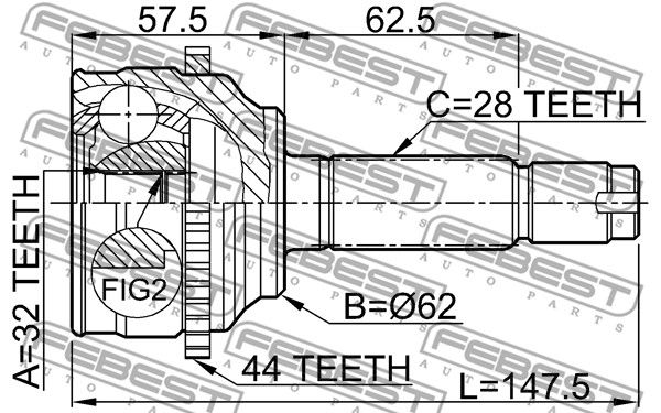 FEBEST (0510044A44) ШРУС MAZDA 6 I/ATENZA SPORT WAGON 2.0-2.3 02-07 пер. +ABS RHD