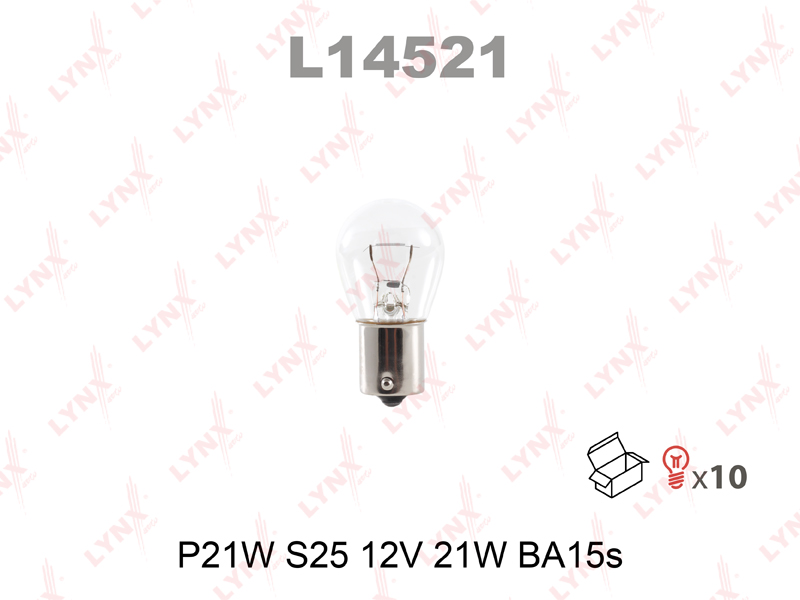 LYNXAUTO (L14521) Лампа накаливания P21W S25 12V 21W BA15S