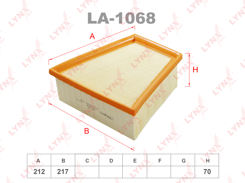 LYNXAUTO (LA1068) Фильтр воздушный SKODA Fabia I-II 1.4D-2.0 03-08 / Roomster 1.4D-1.9D 06-10 VW Polo(9N) 1.4D-1.9D /