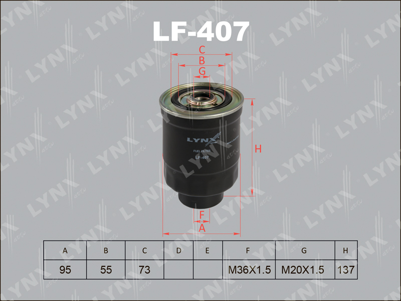 LYNXAUTO (LF407) Фильтр топливный HYUNDAI PORTER /H-1/H-100/MITSUBISHI PAJERO/L200 2.5 DIESEL