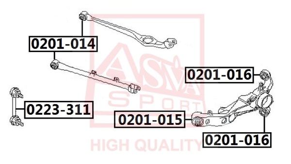 ASVA (0201016) Сайлентблок, рычаг независимой подвески колеса 0201016