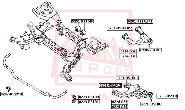 ASVA (0201R51RUP2) Сайлентблок рычага подвески задн. NISSAN PATHFINDER R51 2005-