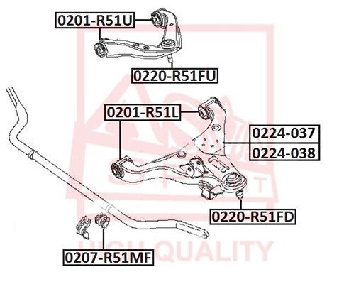 ASVA (0201R51U) Сайлентблок рычага подвески перед. NISSAN/INFINITI PATHFINDER R51 2004-
