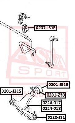 ASVA (0201Z50) Сайлентблок переднего рычага задний с кронштейном