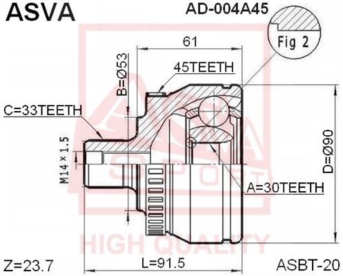 ASVA (AD004A45) ШРУС VAG A4 наружн.
