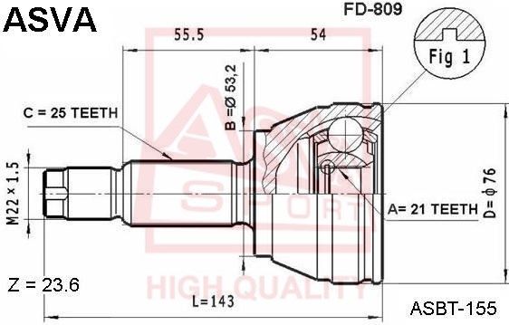 ASVA (FD809) ШРУС НАРУЖНЫЙ 21x53,2x25