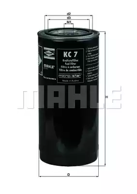 MAHLE (KC7) Фильтр топливный для грузовых авто _DAF: 75 92-98, 85 92-98, 95 87-98, F 1100-, F 1300-, F 1400-, F 1700-, F 1900-, F 2000-, F 2100-, F 2200-, F 2300 63-93, F 250