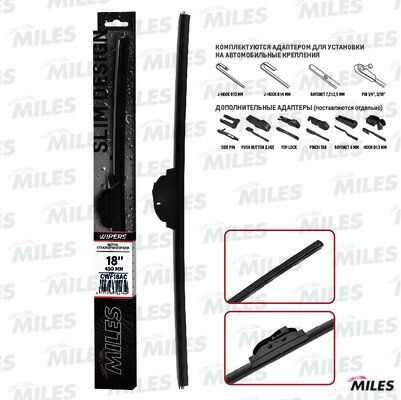 MILES (CWF18AC) Щётка с/о 450мм бескаркасная (HOOK 9x3/9x4)