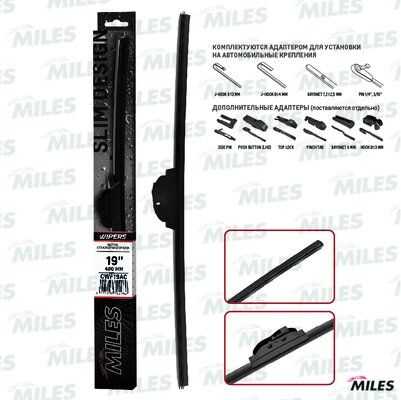MILES (CWF19AC) Щётка с/о 480мм бескаркасная (HOOK 9x3/9x4)