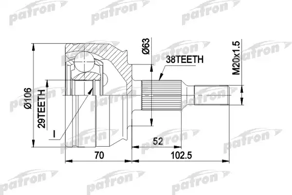 PATRON (PCV1033) ШРУС наружн к-кт VW: MULTIVAN V 03-, TRANSPORTER V c бортовой платформой 03-, TR
