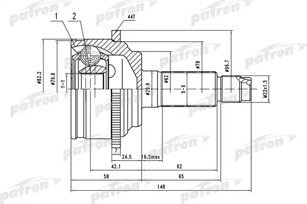 PATRON (PCV1525) ШРУС наружн к-кт 28x62x32 ABS:44T MAZDA: 6 02-