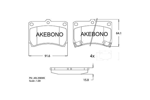 AKEBONO (AN298WK) Колодки тормозные дисковые передние MAZDA DEMIO (DW), MAZDA 323 F V (BA), MAZDA 323 S V (BA)