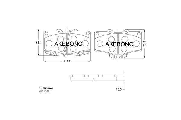 AKEBONO (AN303WK) Колодки тормозные дисковые передние ПОДХОДЯТ ДЛЯ TOYOTA LC J7, Hilux LN165/LN167 AN-303WK