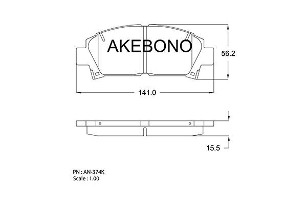 AKEBONO (AN374K) Колодки тормозные дисковые передние TOYOTA AVENSIS (_T22_), TOYOTA CARINA E VI СЕДАН (_T19_), TOYOTA