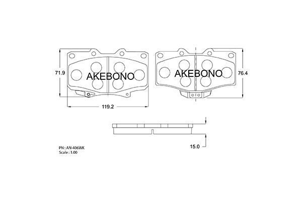 AKEBONO (AN406WK) Колодки тормозные дисковые TOYOTA LAND CRUISER 80 AN-406WK
