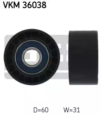 SKF (VKM36038) Ролик руч.ремня RENAULT/OPEL LAGUNA II-III/ESPACE IV/MASTER II/MOVANO 1.8/1.9/2.0/2.5D 2000 =>