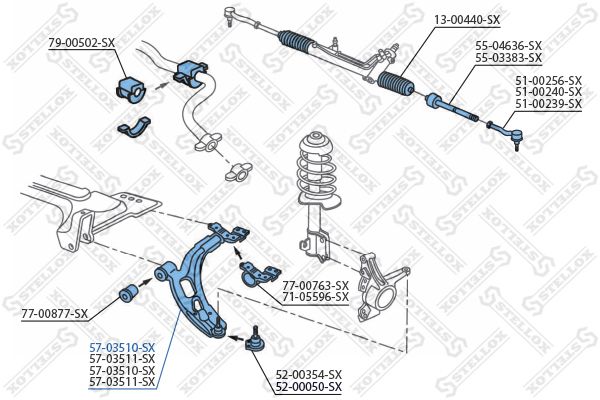 STELLOX (5703510SX) Рычаг лев.FIAT DOBLO 1.2-1.9D 01>