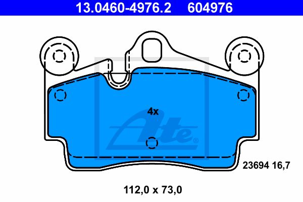 ATE (13046049762) Колодки тормозные дисковые задн, AUDI: Q7 3.0 TDI/3.0 TFSI/3.6 FSI/4.2 FSI/4.2 TDI/6.0 TDI 06- \ PORSCHE: CAYENNE 3.2/3.6/GTS 4.8/S 4.5/S 4.8/Turbo 4.5/Turbo S 4.8 02- \ VW: T