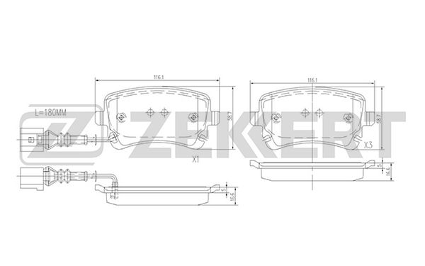 ZEKKERT (BS1179) Колодки торм. диск. задн. с датчиком VW Transporter V-VI 03- Multivan V-VI 03- Bentley Flying Spur