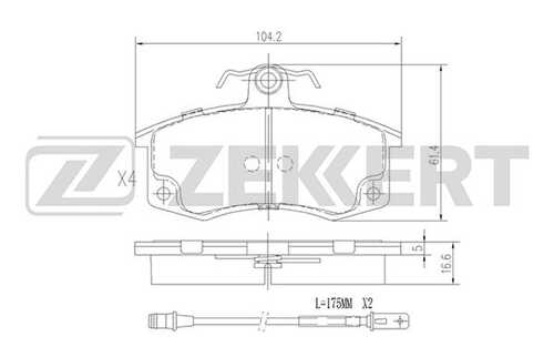 ZEKKERT (BS1926) Колодки торм. диск. передн. с датчиком Lada 2110 2111 2112 95-  Kalina (1117 1118 1119) 04-  Priora 