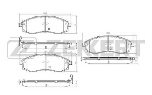 ZEKKERT (BS2537) Колодки торм. диск. передн. Nissan Cefiro (A32) 94- Maxima (A32) 94- Mitsubishi L200 III 96-